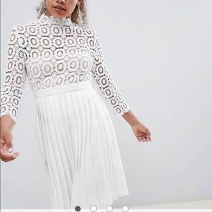 ASOS Little Mistress Lace Top pleated midi dress
